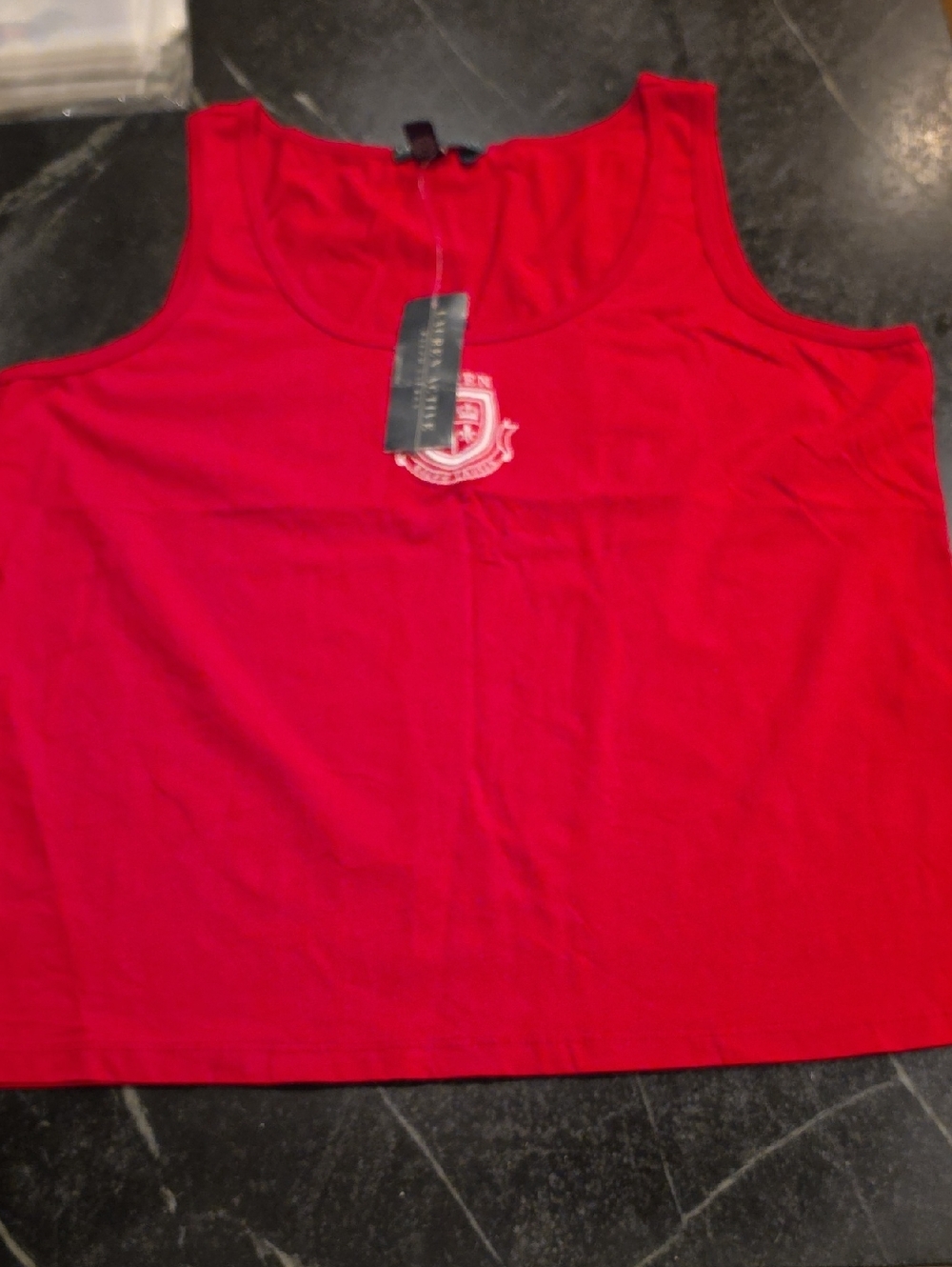 NWT Lauren Ralph Lauren Red Tank Top With White Crest Embroidery Sz Large